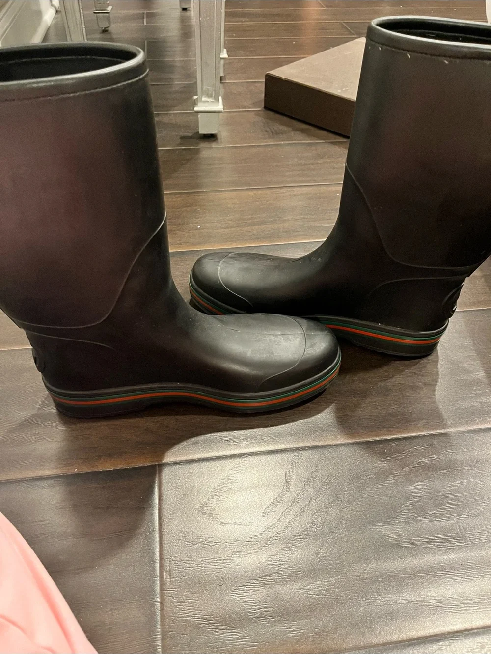 Gucci Black Rain & Snow Boots with Green and Red Stripe